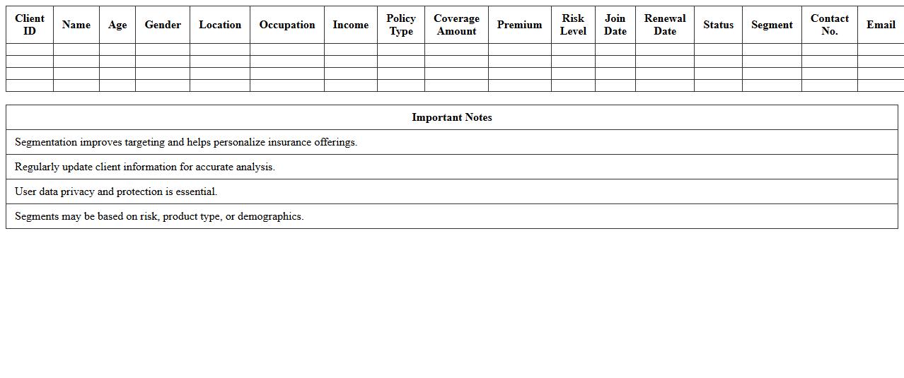 Insurance Client Segmentation Excel Sheet