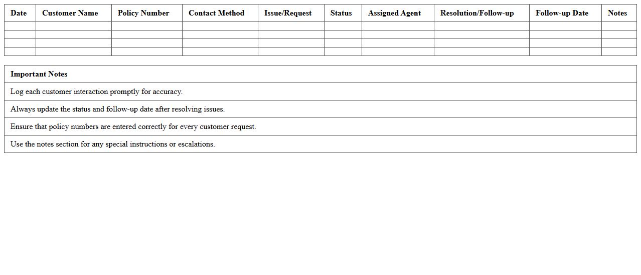 Insurance Customer Support Tracker Excel