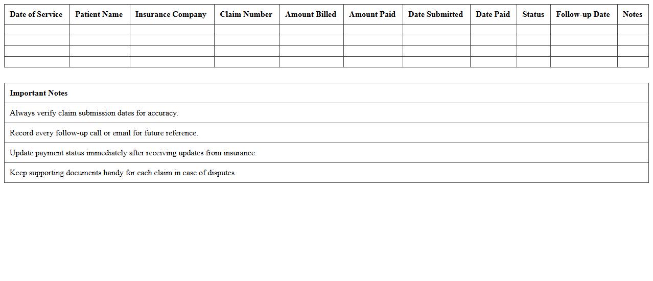 Insurance Payment Follow-up Log Excel
