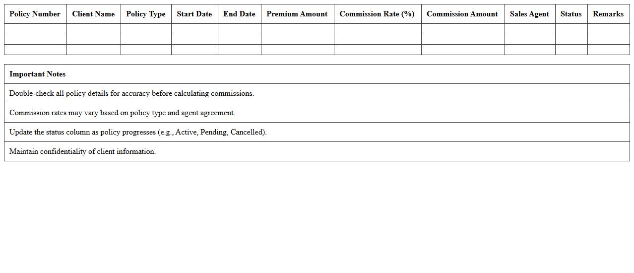 Insurance Policy Sales Commission Tracker Excel