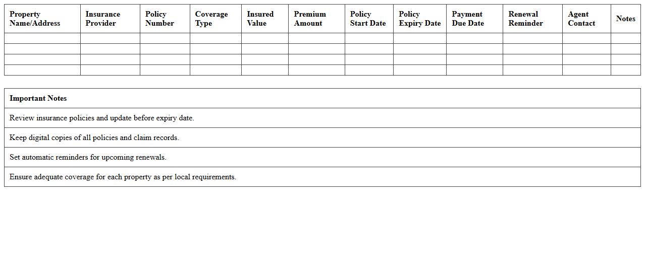 Insurance Policy Tracking Excel Template for Rental Properties