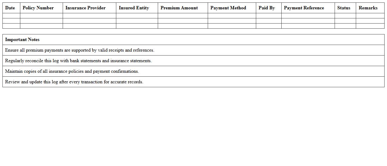 Insurance Premium Payment Audit Log for Nonprofits - Excel