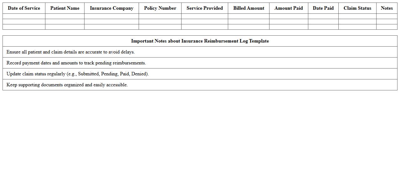 Insurance Reimbursement Log Template