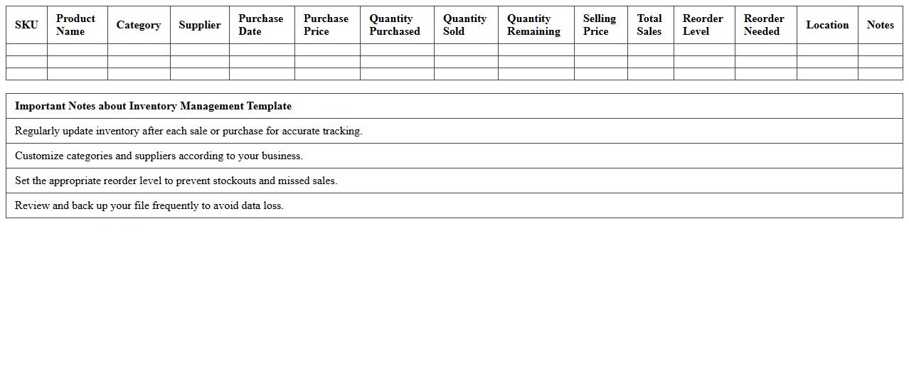 Inventory Management Excel Template for Online Sellers