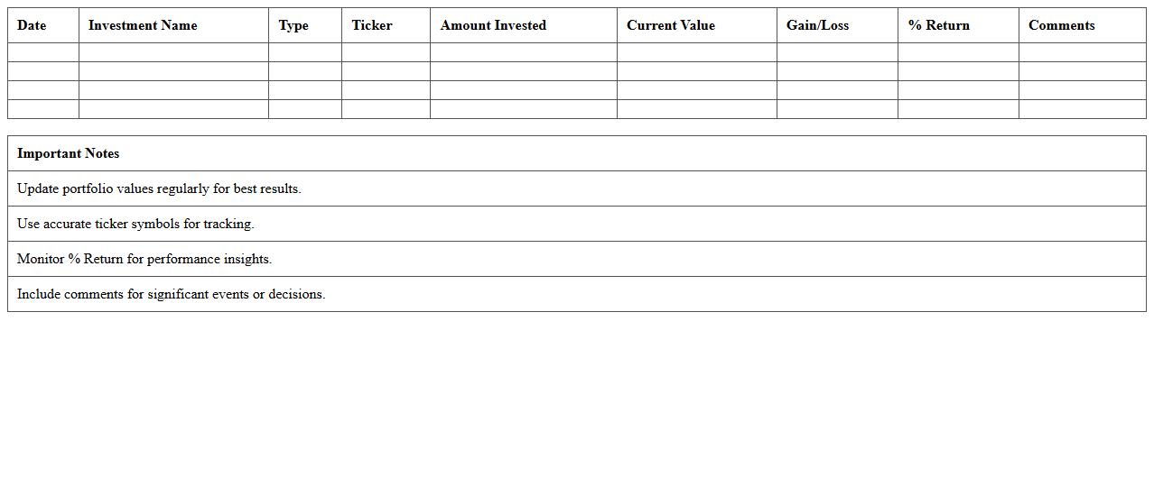 Investment Portfolio Performance Tracker Excel Template
