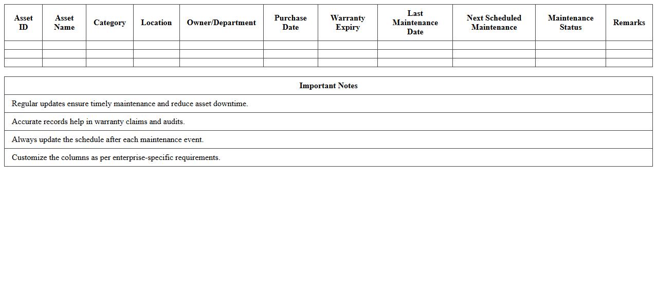 IT Asset Maintenance Schedule Excel Template for Enterprises