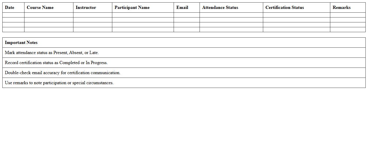 IT Certification Course Attendance Log Excel Sheet