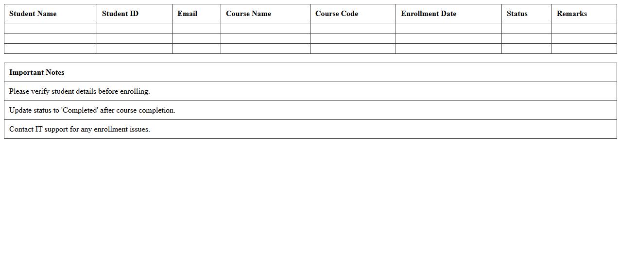 IT Course Enrollment Excel Log