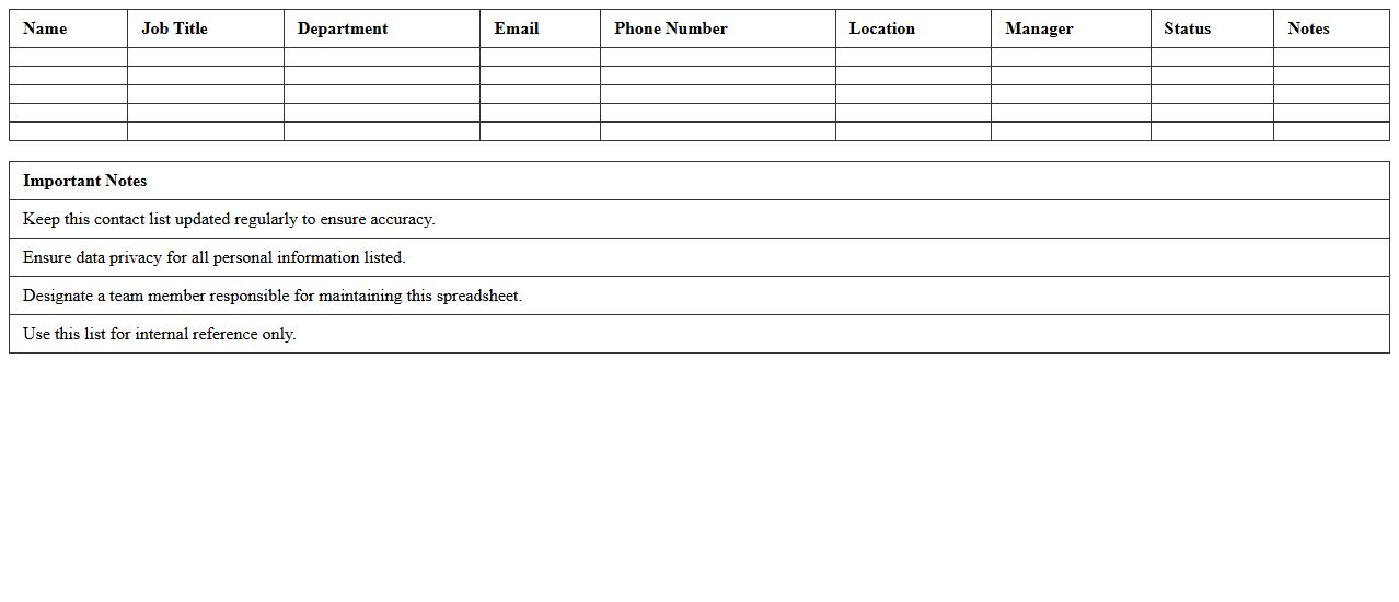 IT Team Member Contact List Spreadsheet