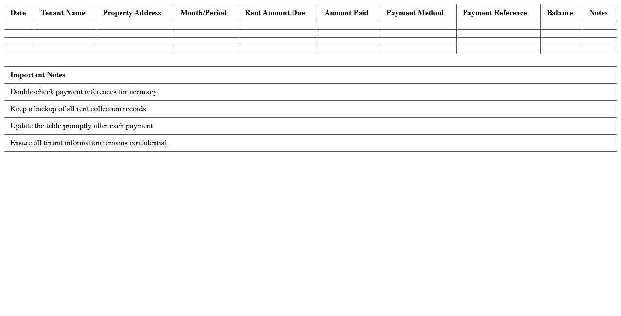 Landlord Rent Collection Record Template