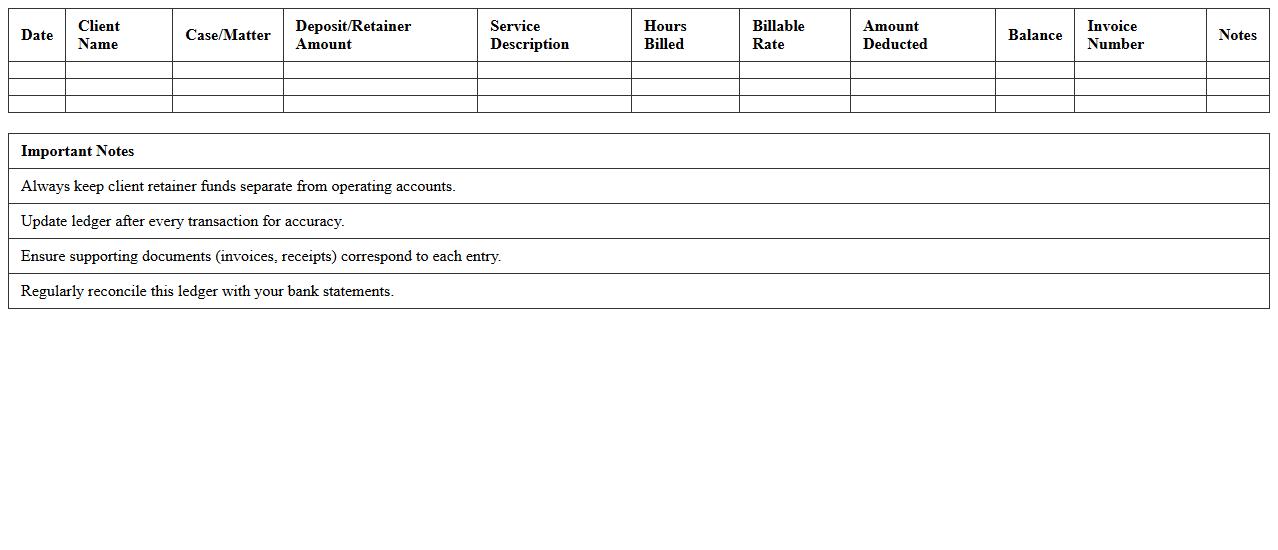 Law Firm Client Retainer Ledger Excel