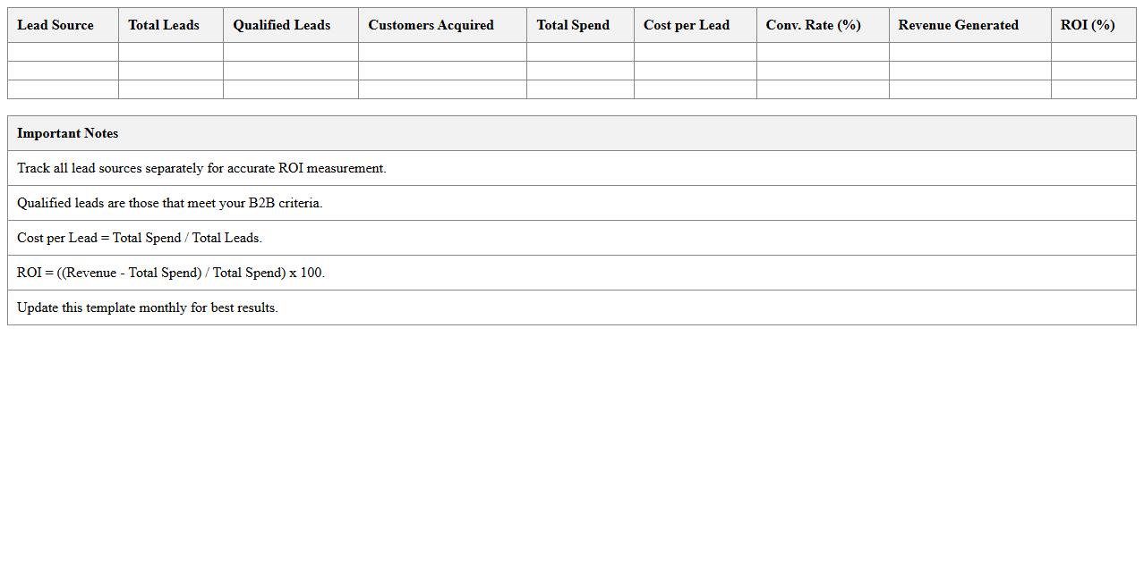 Lead Generation ROI Tracking Excel Template for B2B
