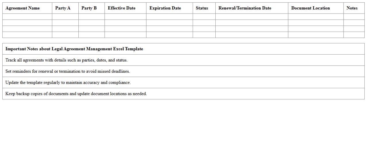 Legal Agreement Management Excel Template