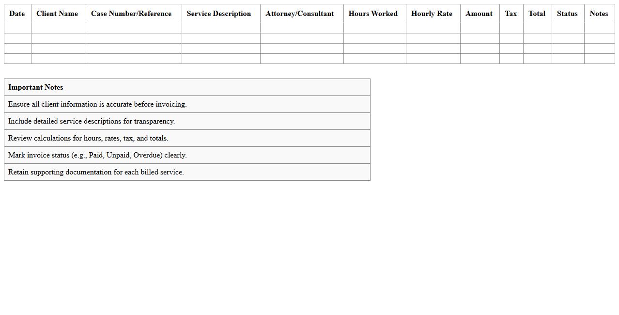 Legal Billing and Invoicing Excel Template