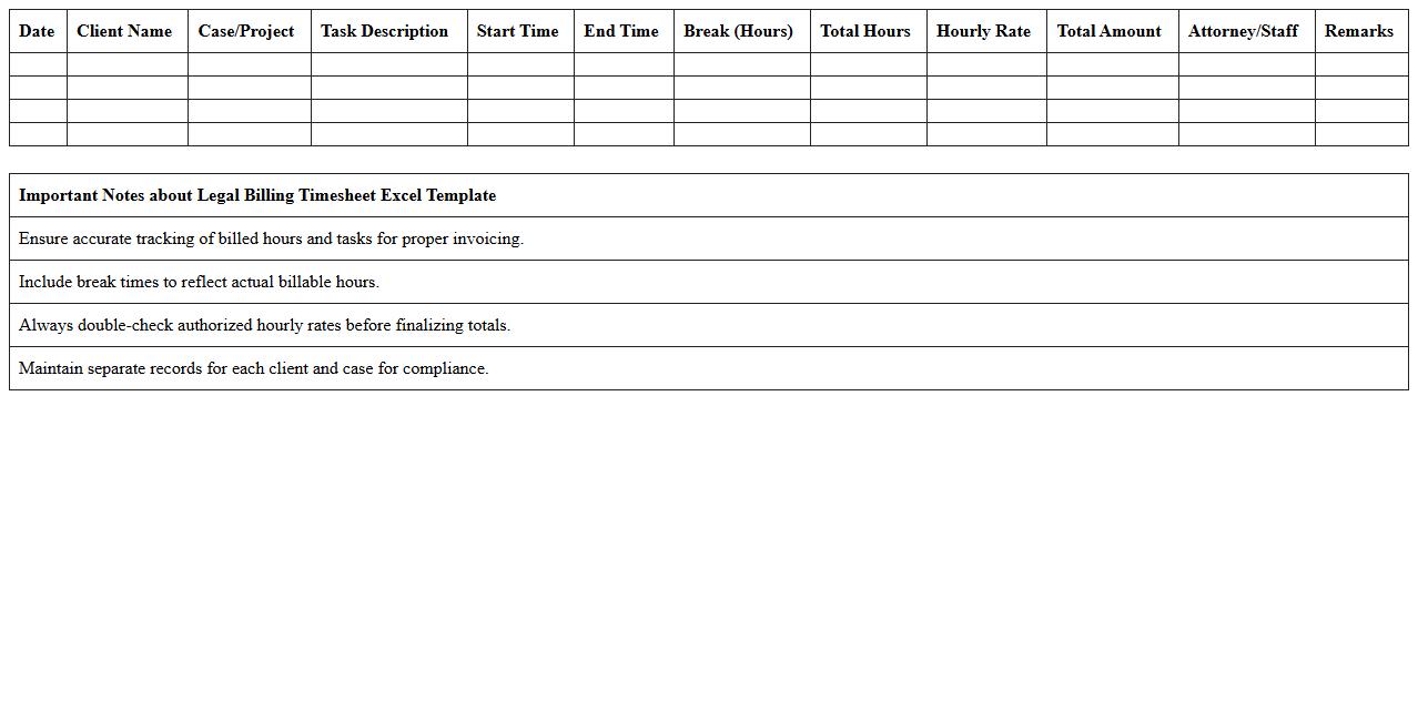 Legal Billing Timesheet Excel Template