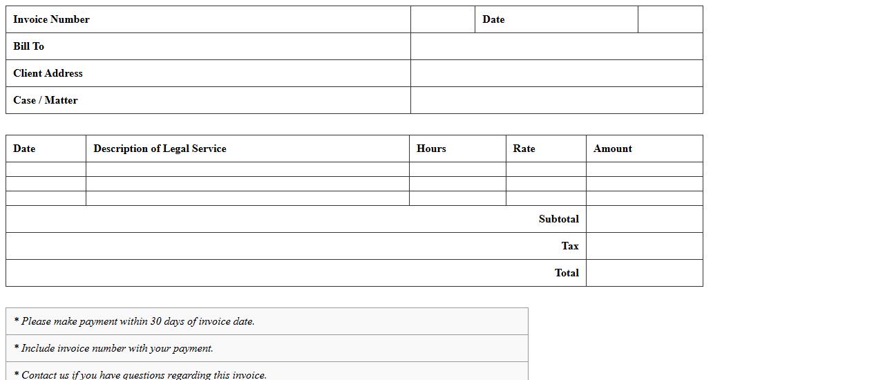 Legal Client Invoice Excel Template