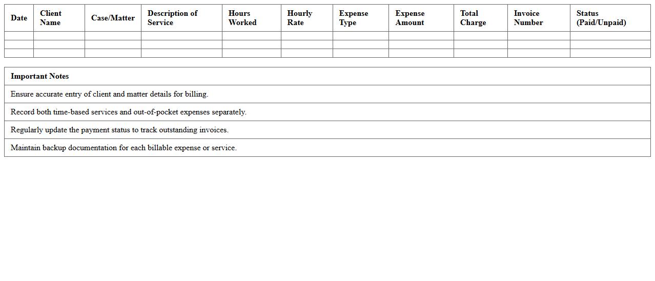 Legal Expense Billing Excel Template for Solo Practitioners