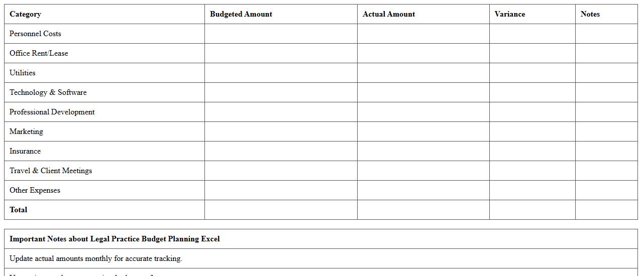 Legal Practice Budget Planning Excel