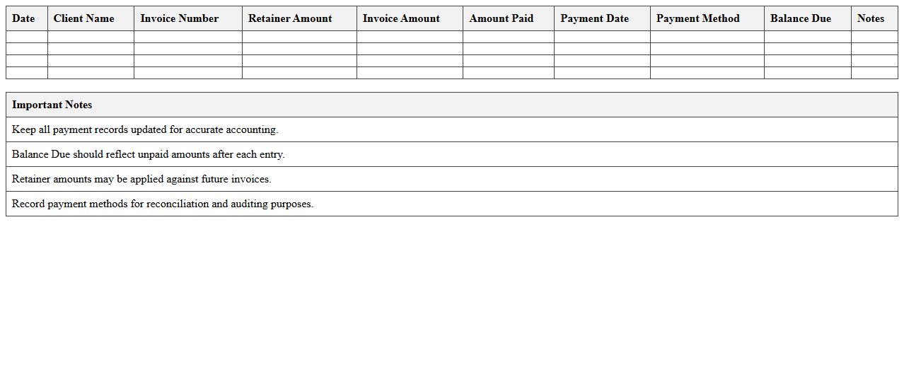 Legal Retainer Invoice & Payment Log in Excel