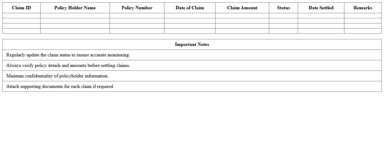 Life Insurance Claims Monitoring Excel Template