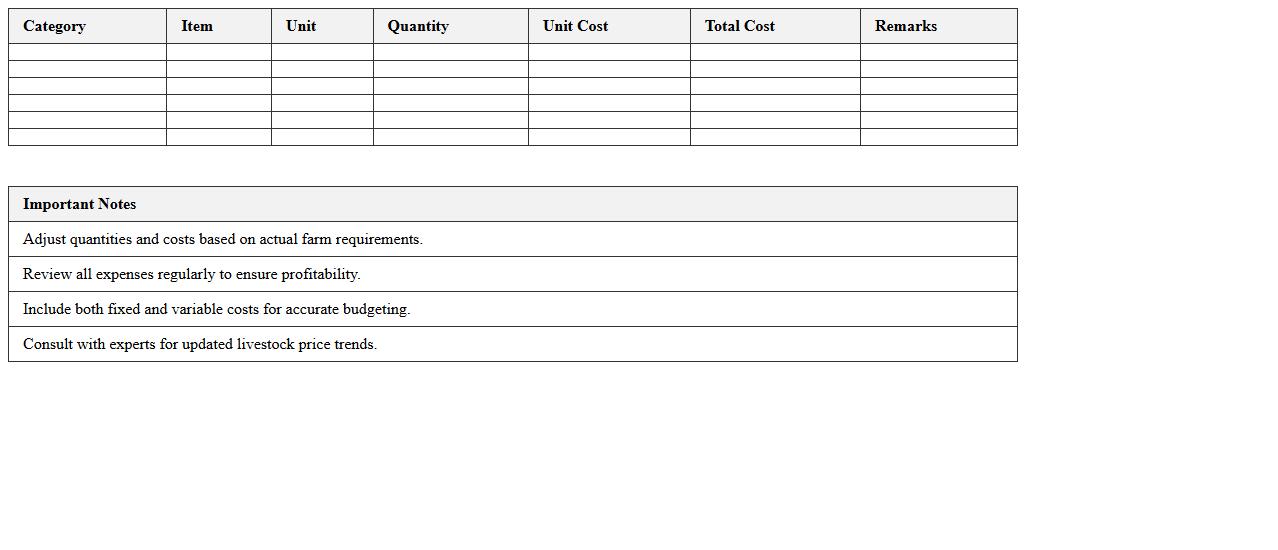 Livestock Farm Budget Planning Excel Template