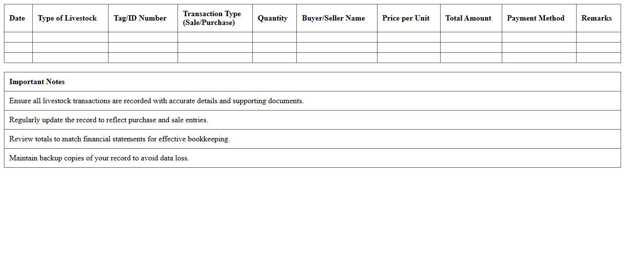 Livestock Sales and Purchase Record Excel Template