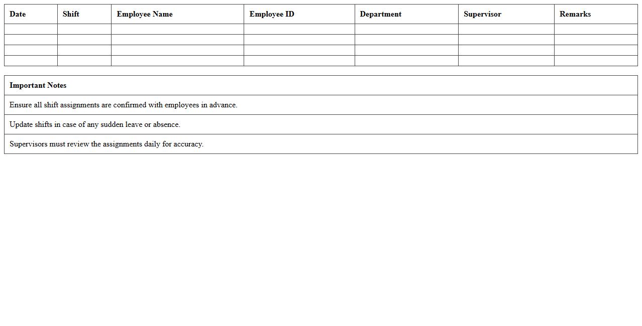 Manufacturing Department Shift Assignment Excel