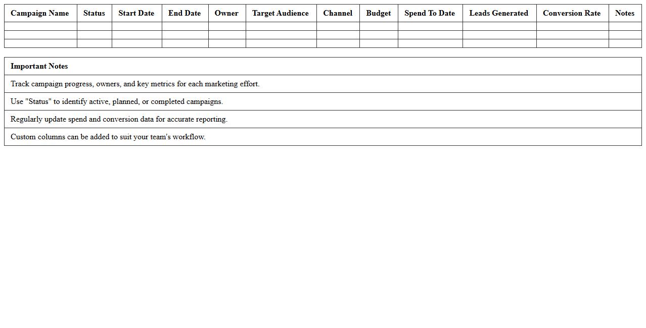 Marketing Campaign Tracker Excel Template for Creative Teams