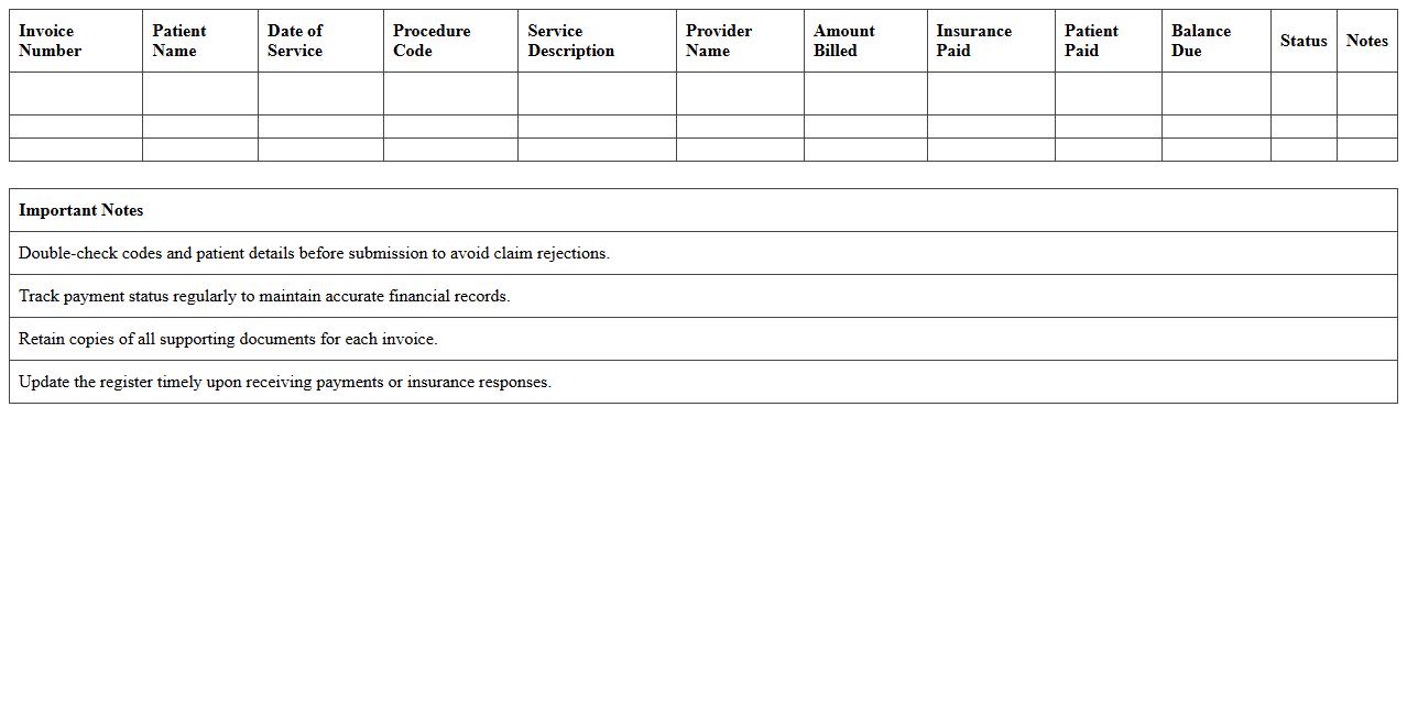 Medical Billing Invoice Register Template