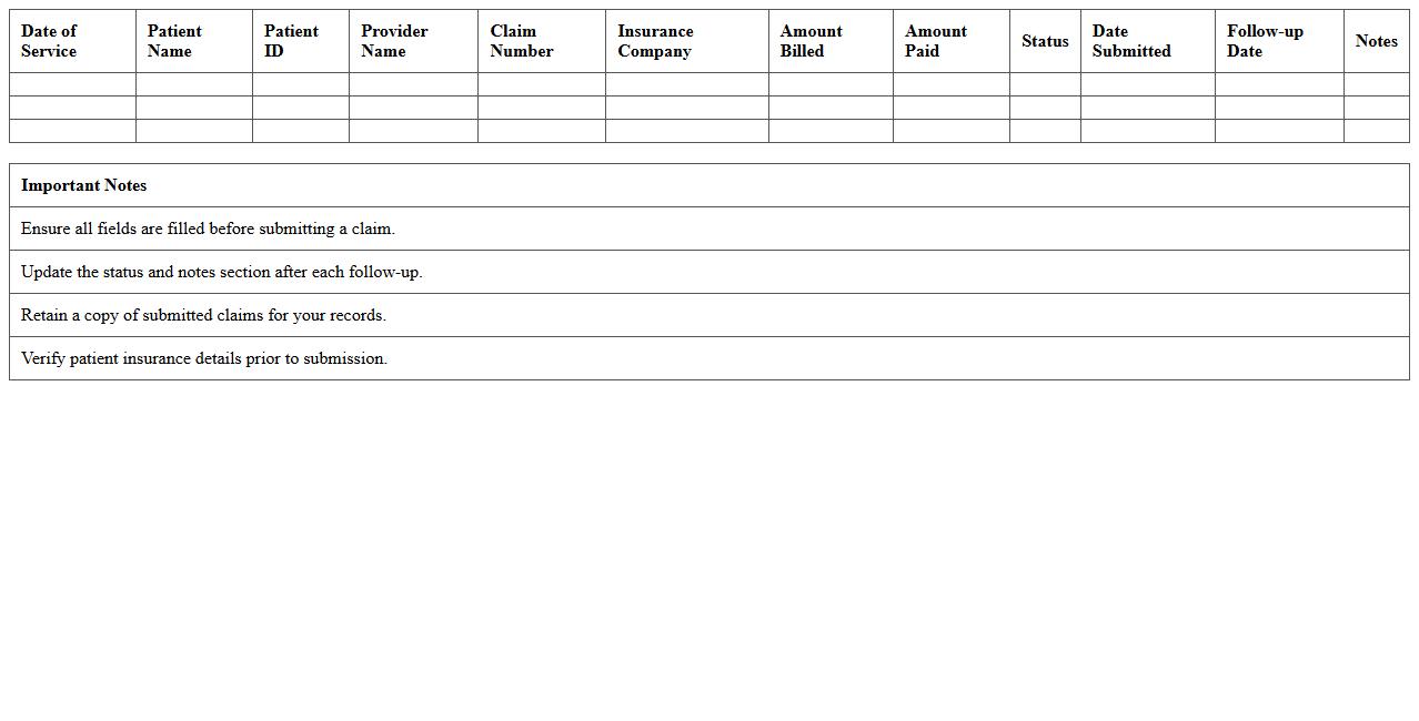 Medical Claim Submission Tracker Excel Template