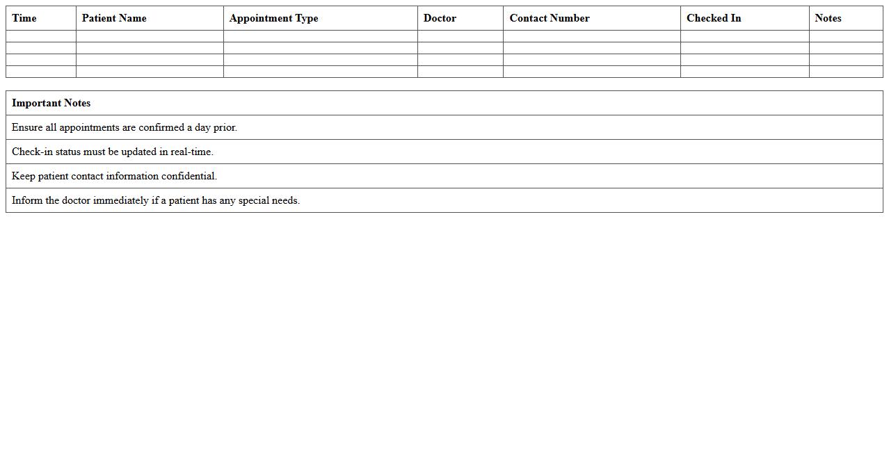 Medical Receptionist Daily Schedule Excel Form