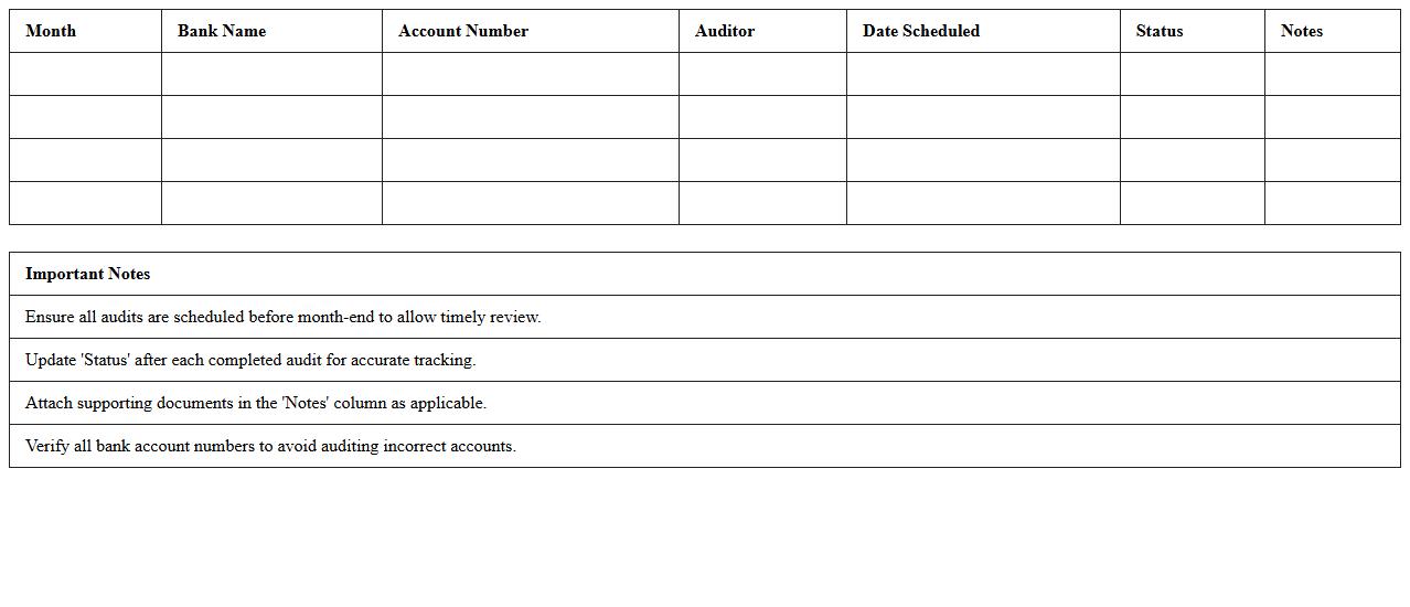 Monthly Bank Audit Schedule Excel Template
