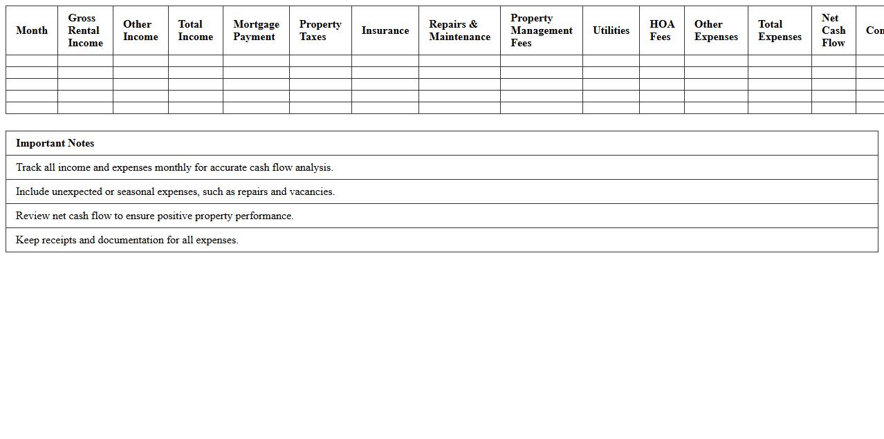 Monthly Cash Flow Statement for Rental Properties