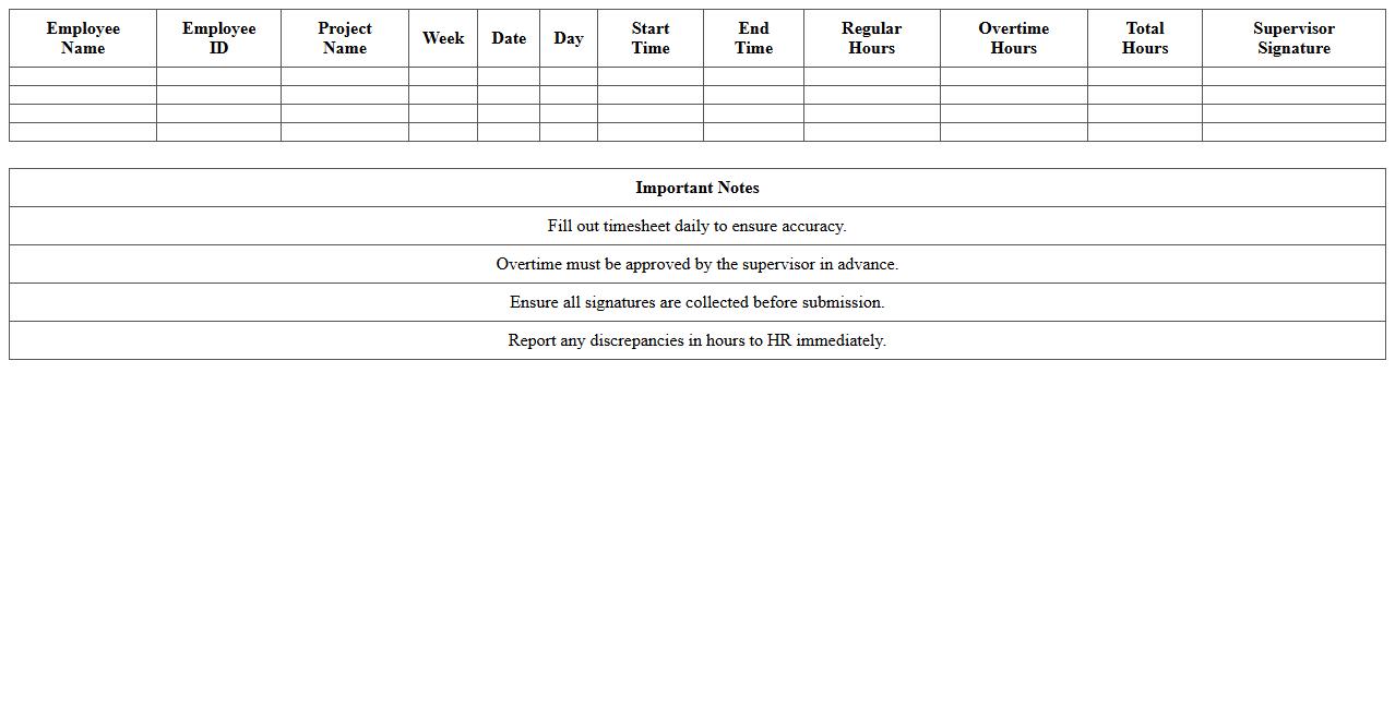 Monthly Construction Payroll Employee Timesheet