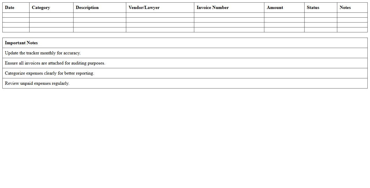 Monthly Legal Expenses Tracker Excel Template