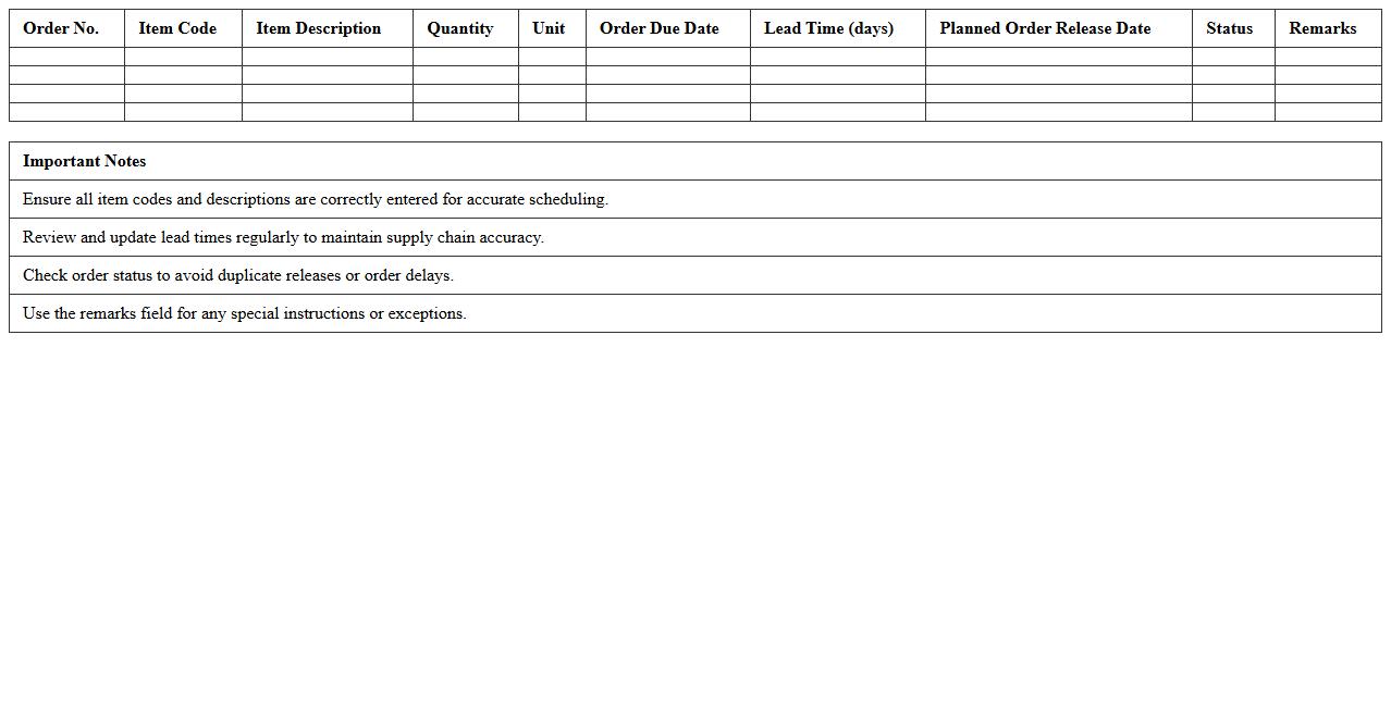 MRP Order Scheduling Excel Template
