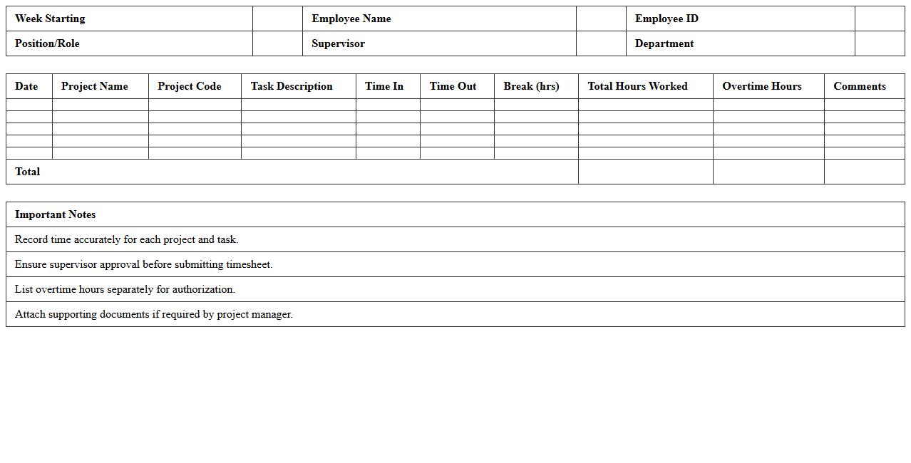 Multi-Project Construction Staff Timesheet Template