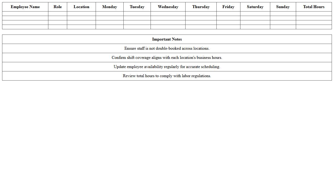 Multiple Location Staff Scheduler Template