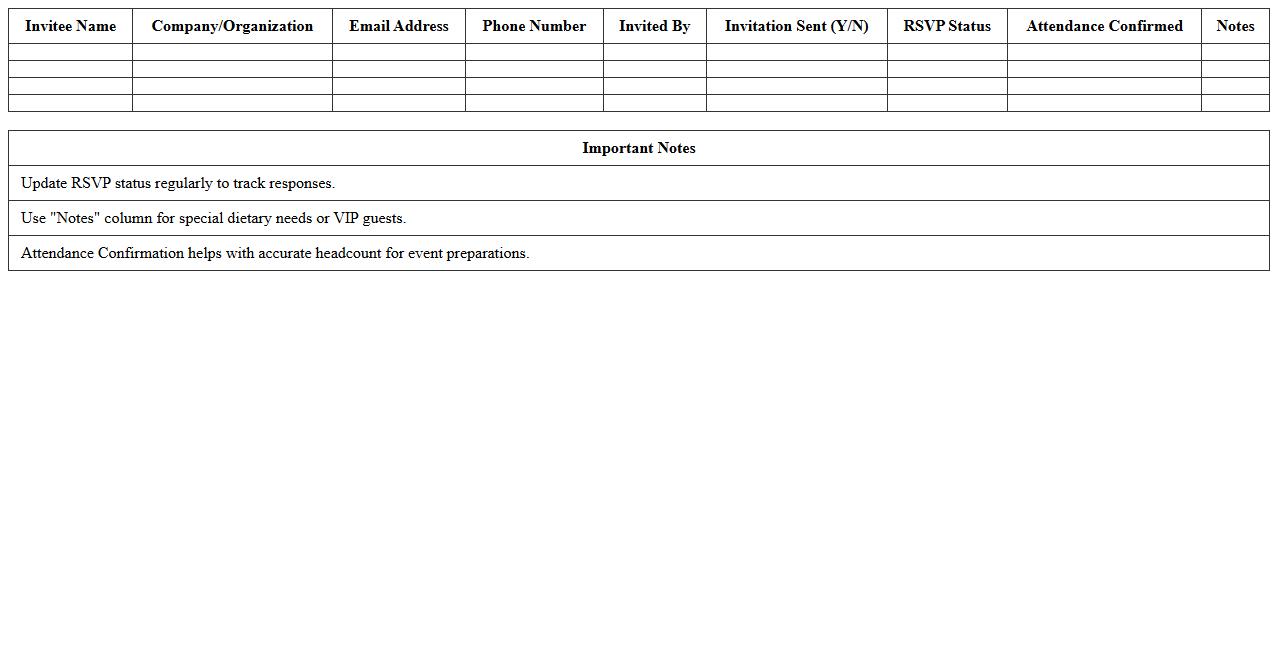 Networking Event Invitee Tracker Excel Template