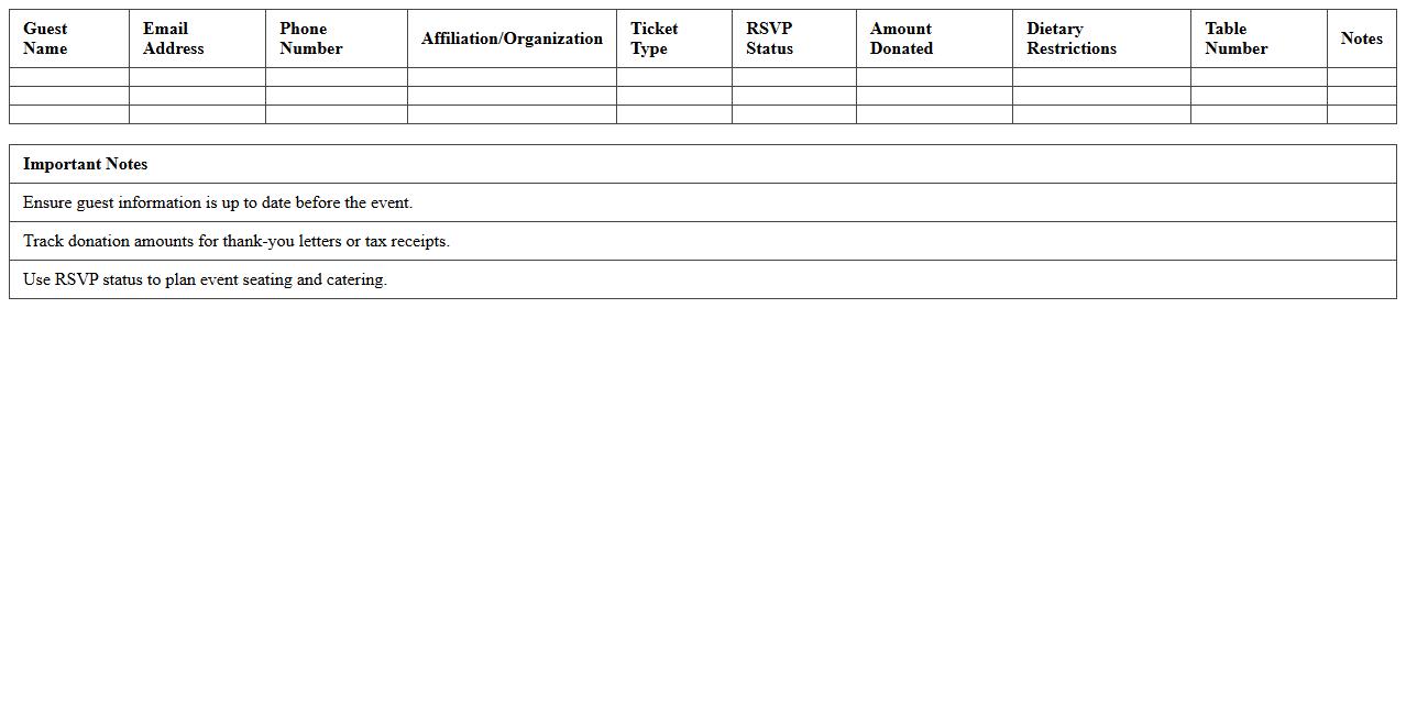 Nonprofit Event Guest List Tracker Excel Template