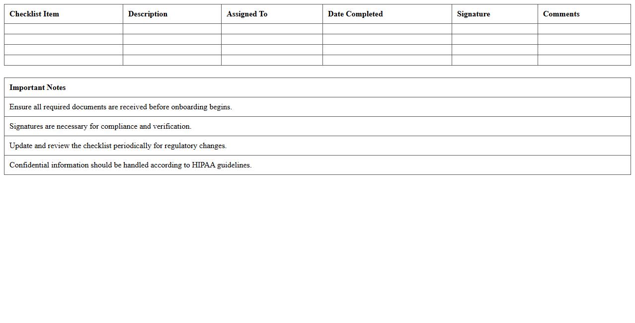 Nursing Staff Onboarding Checklist Excel Template