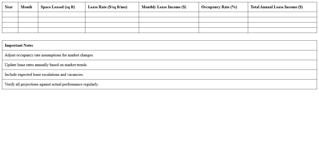 Office Space Lease Income Projections Workbook