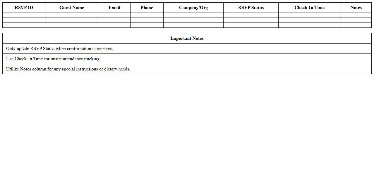 Onsite RSVP Tracking Excel Template