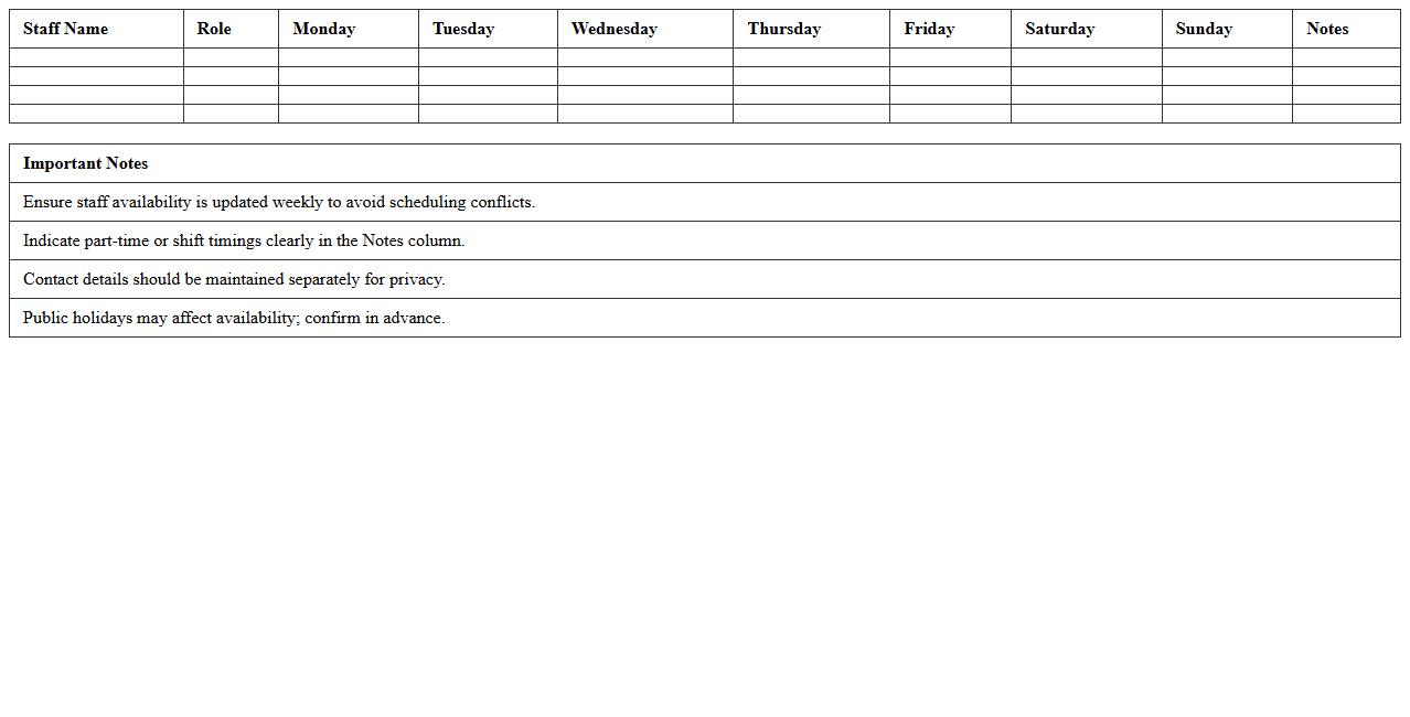 Outpatient Clinic Staff Availability Excel Tracker