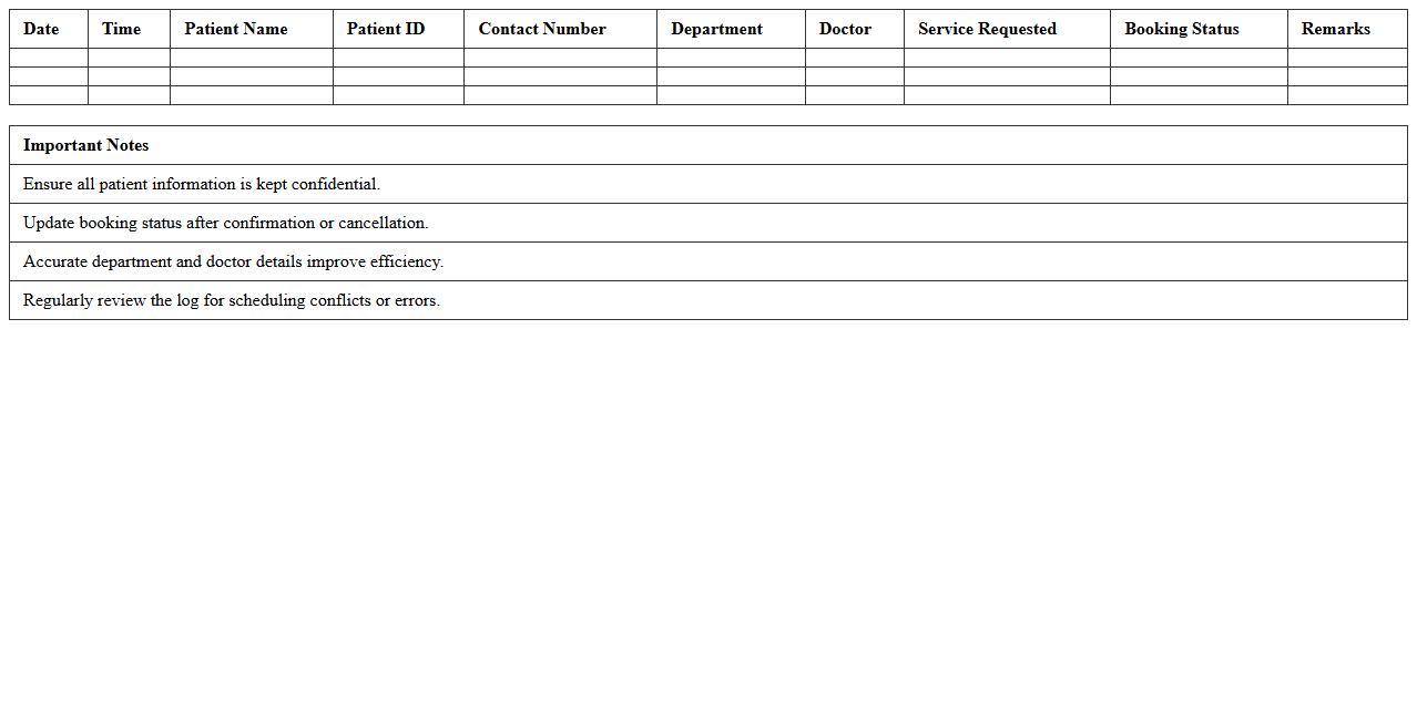 Outpatient Services Booking Log Template