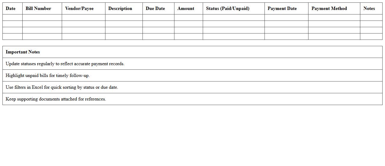 Paid & Unpaid Bills Summary Excel Template