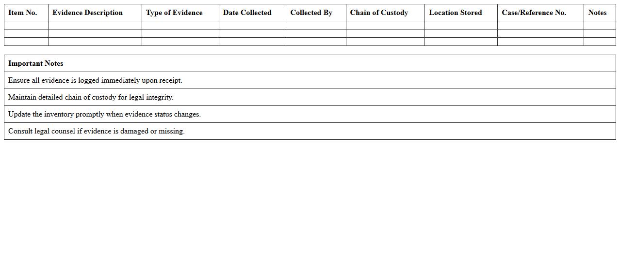 Paralegal Evidence Inventory Excel Template