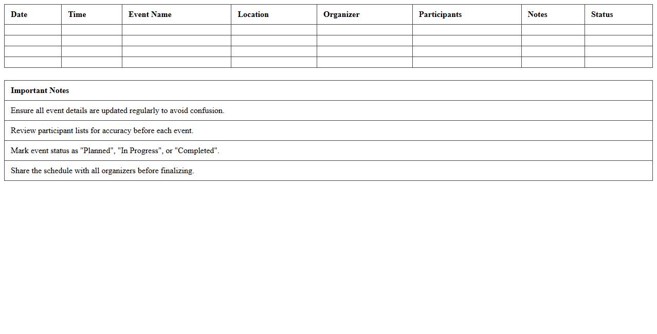 Party Event Schedule Organizer Excel Spreadsheet