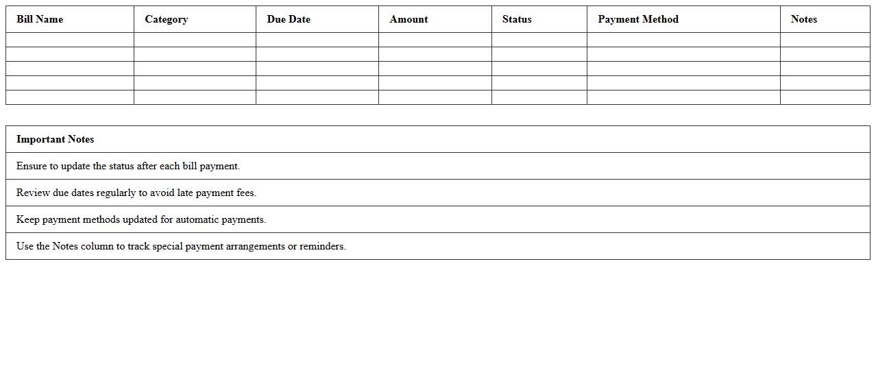 Personal Bill Payment Planner Excel Template