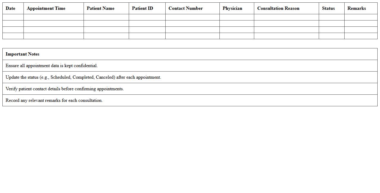 Physician Consultation Appointment Register Template